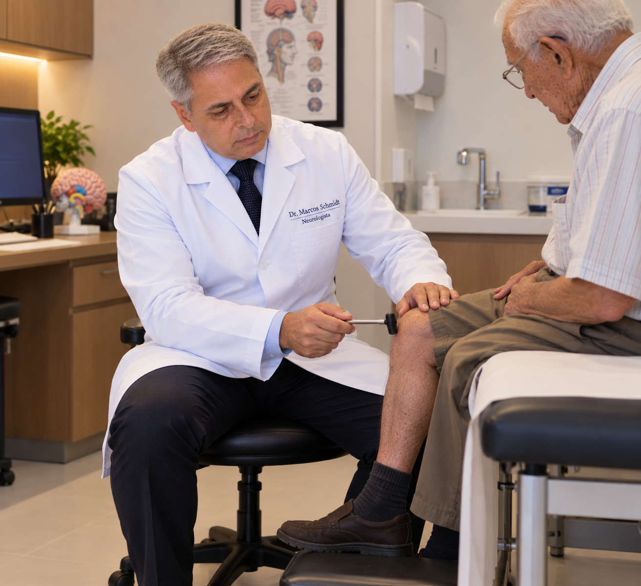 Dr. Marcos Schmidt atendendo um paciente em seu consultório na Clínica Médica NeuroCare